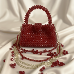 Wine Red Crystal Bead Handbag